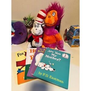 Dr. Seuss Bundle Cat in the Hat Plush & 4 Beginner Books Fox in Socks Hop on Pop